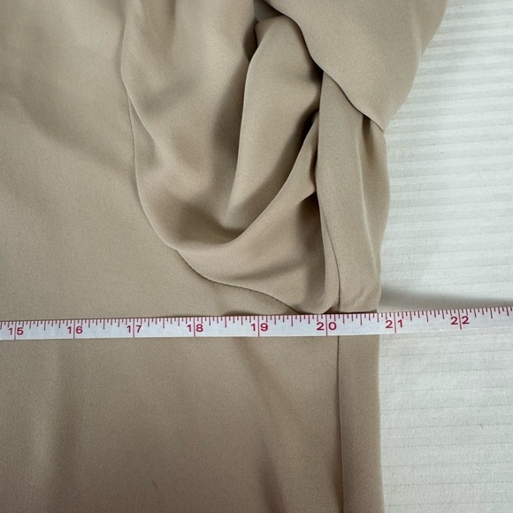 Theory Tan silk Mabrey classic shirred Collar keyhole neck bell cuff tunic - Picture 9 of 10